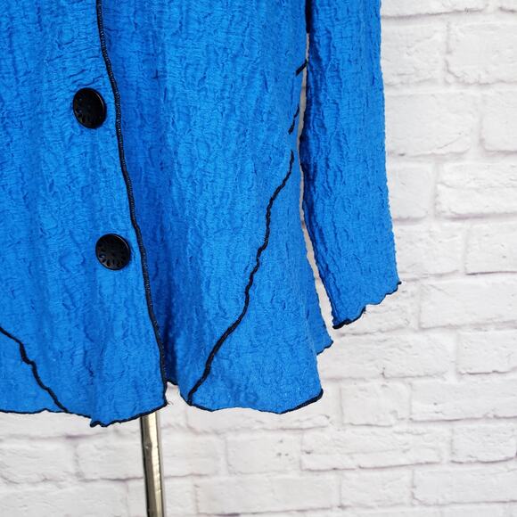 Habitat Sky Blue Textured Cotton Jacket Black Trim Button Front Size S - Picture 7 of 10